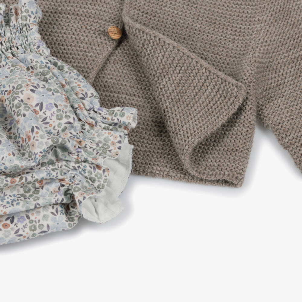 Paloma de la O-Girls Beige Floral Shorts Ensemble | Childrensalon Outlet