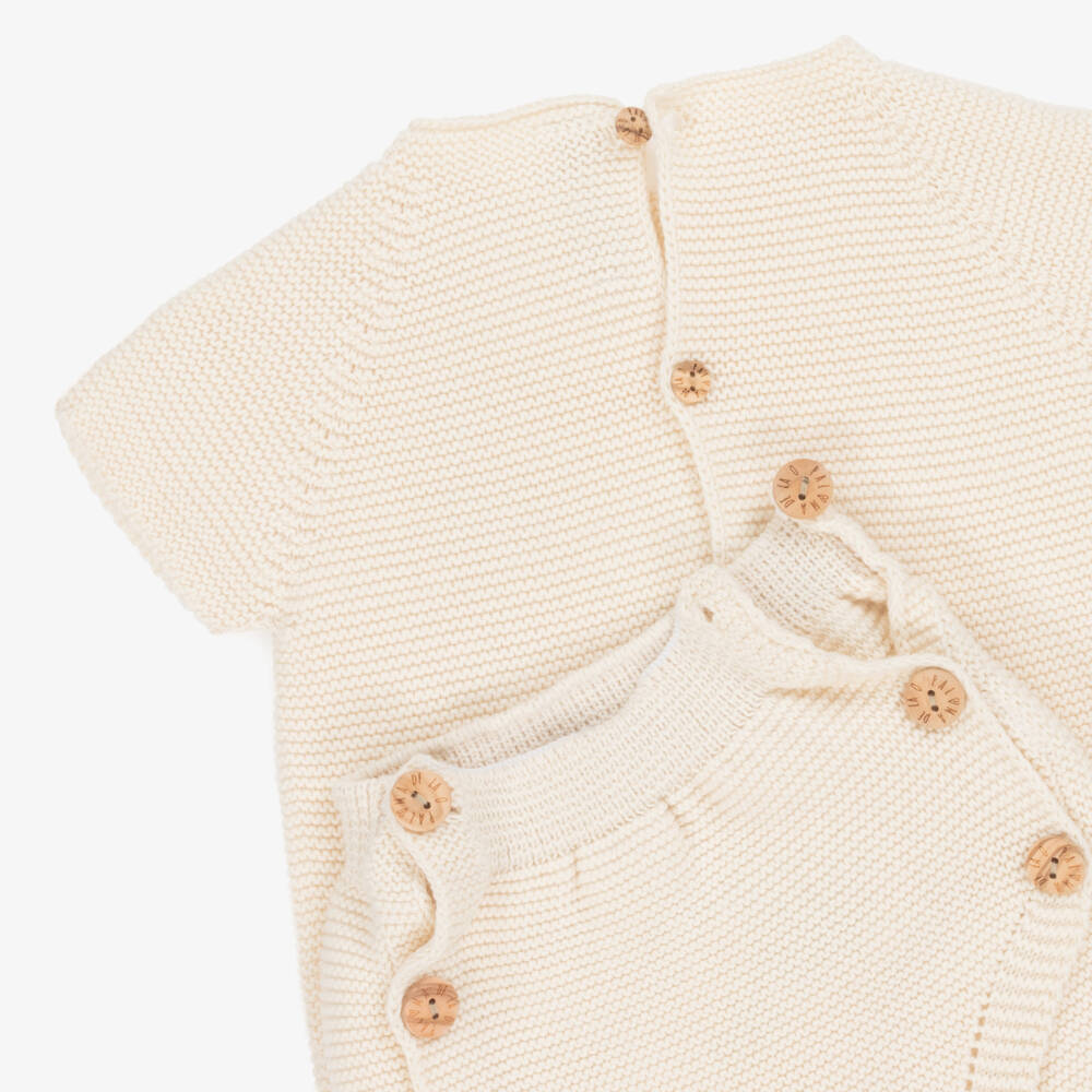 Paloma de la O-Girls Beige Organic Knit Short Ensemble | Childrensalon Outlet