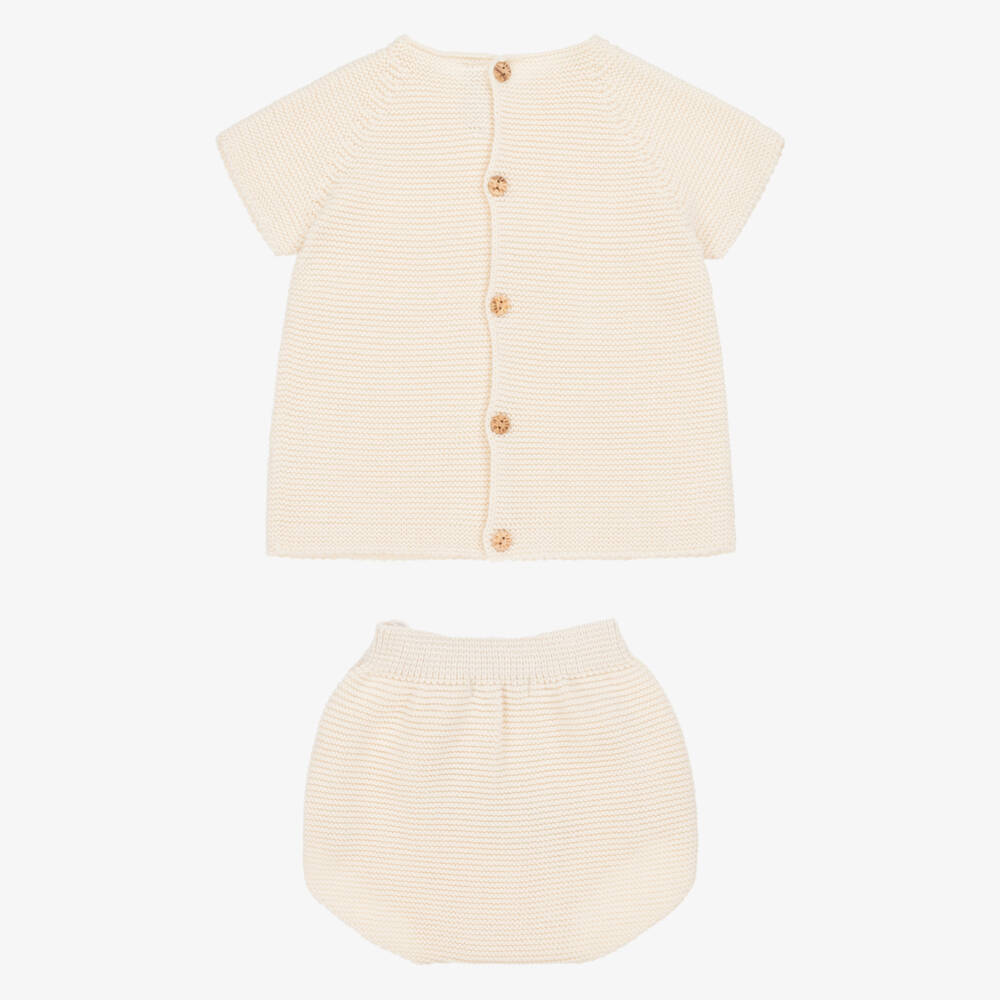 Paloma de la O-Girls Beige Organic Knit Short Ensemble | Childrensalon Outlet