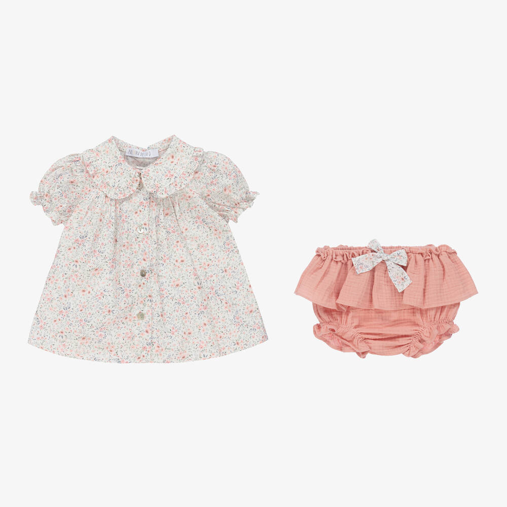 بالوما دي لا أو-طقم بلوز وشورت أطفال بناتي قطن بوبلين لون زهري بطبعة ورود | Childrensalon Outlet