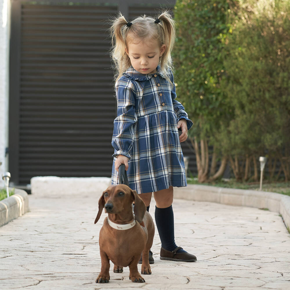 Paloma de la O-Girls Blue Check Cotton Dress | Childrensalon Outlet