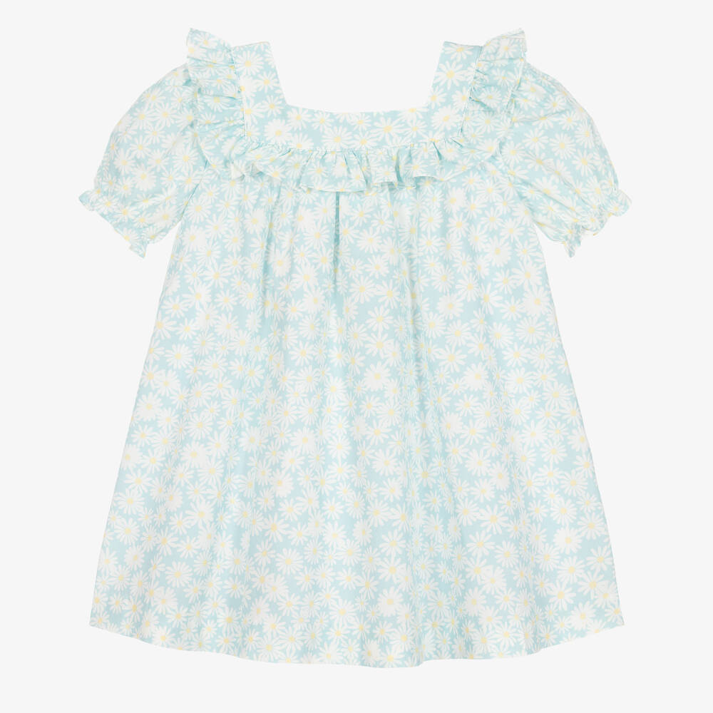 Paloma de la O - Robe bleue en coton à marguerites | Childrensalon