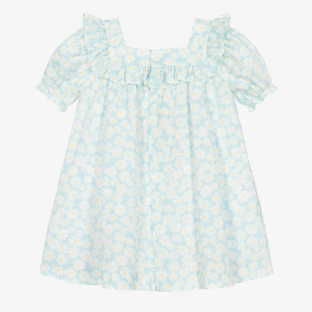 Paloma de la O-Girls Blue Cotton Daisy Print Dress | Childrensalon Outlet