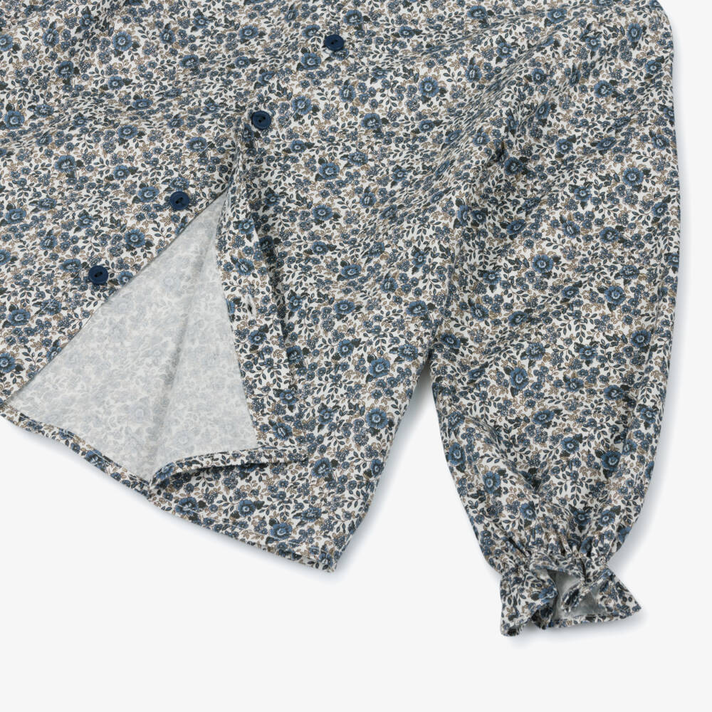 Paloma de la O-Girls Blue Cotton Floral Blouse & Skirt Set | Childrensalon Outlet