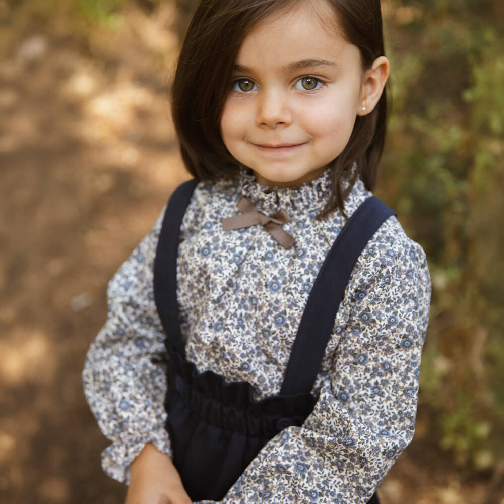 Paloma de la O-Girls Blue Cotton Floral Blouse & Skirt Set | Childrensalon Outlet