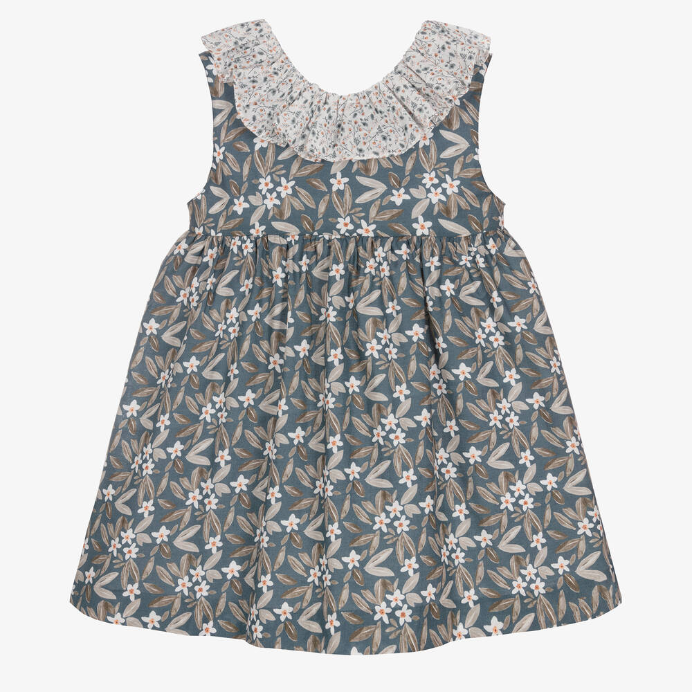 Paloma de la O - Синее хлопковое платье в цветочек | Childrensalon