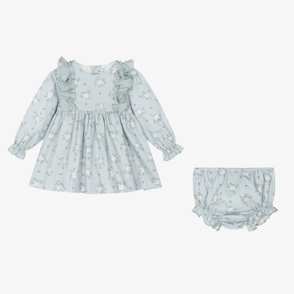 Paloma de la O-Girls Blue Cotton Floral Dress | Childrensalon Outlet