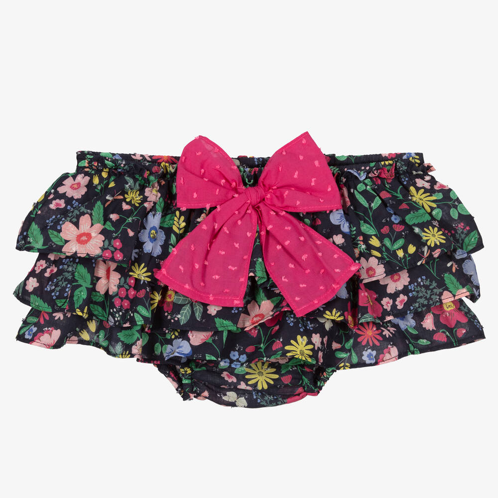 Paloma de la O - Girls Blue Floral Cotton Bloomer Shorts | Childrensalon