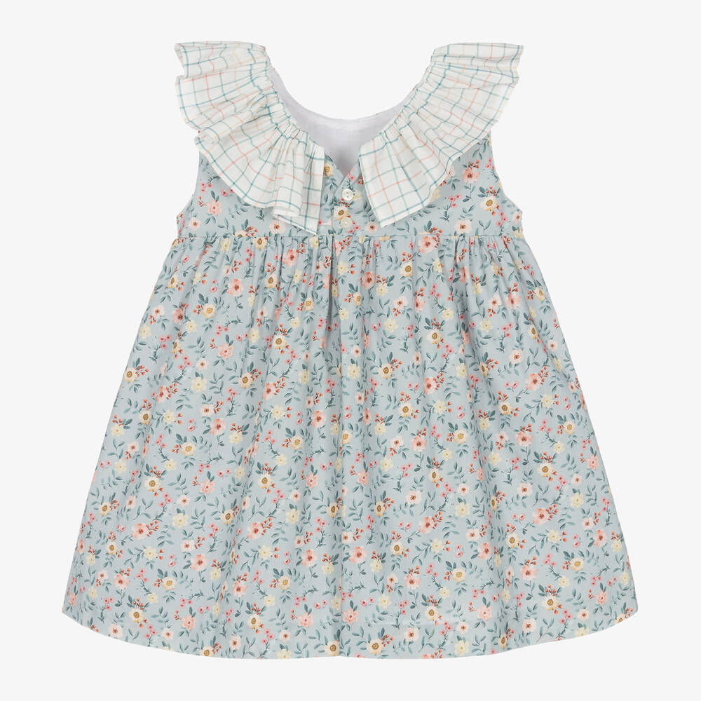 Paloma de la O-Girls Blue Floral Cotton Dress | Childrensalon Outlet
