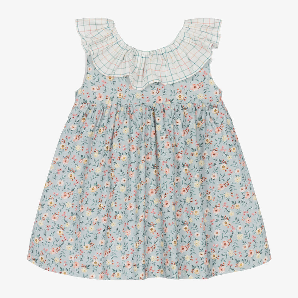 Paloma de la O-Girls Blue Floral Cotton Dress | Childrensalon Outlet
