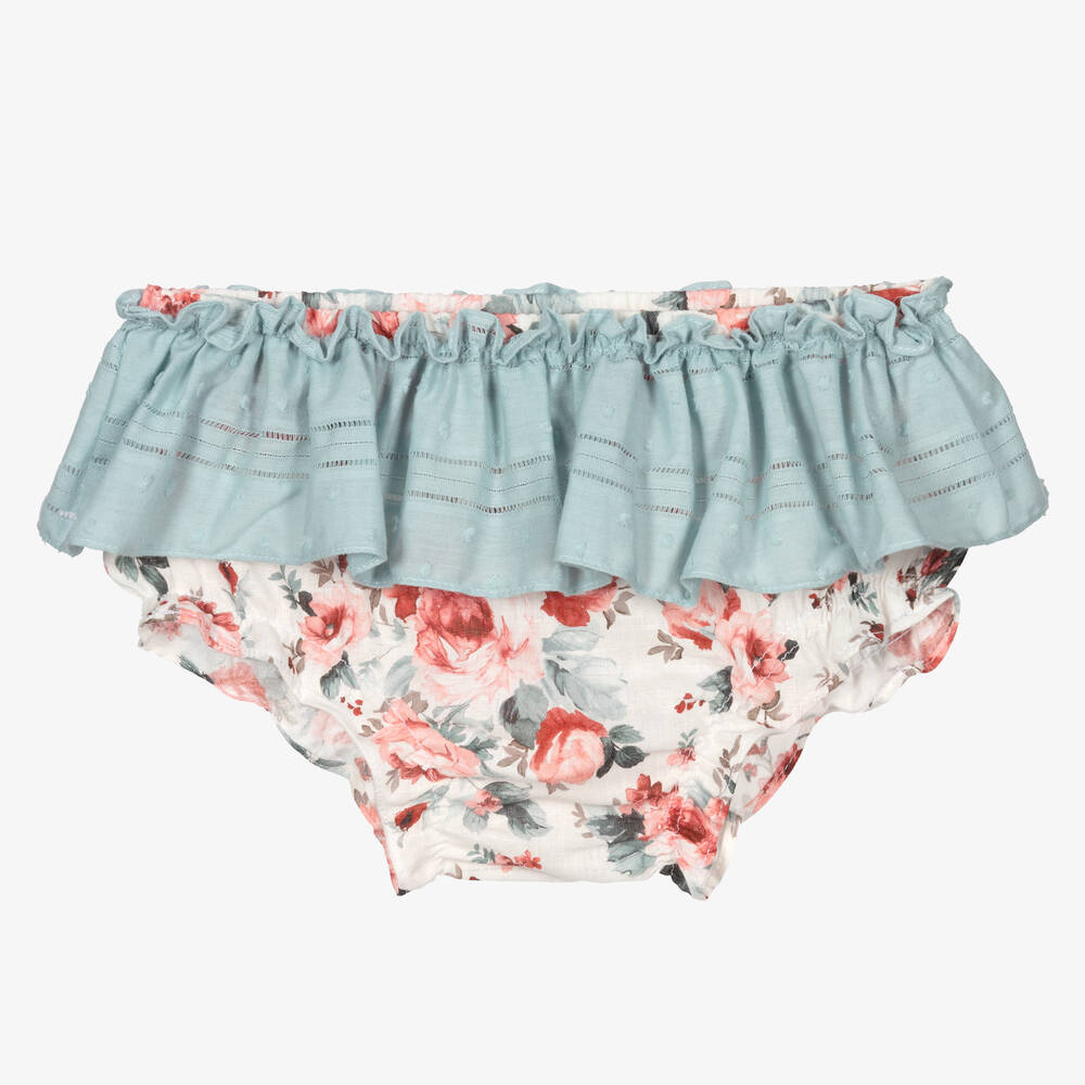 Paloma de la O - Girls Blue & Pink Floral Frilly Pants | Childrensalon