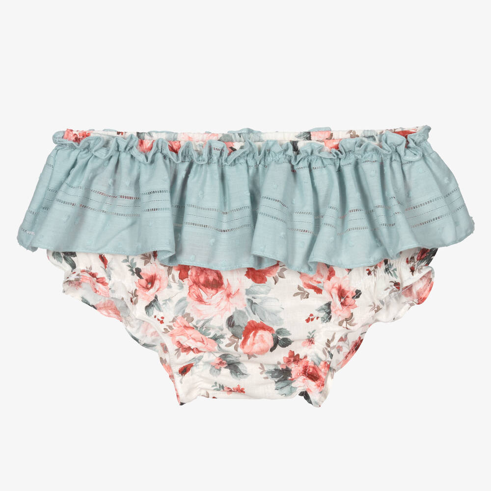 Paloma de la O - Girls Blue & Pink Floral Frilly Pants