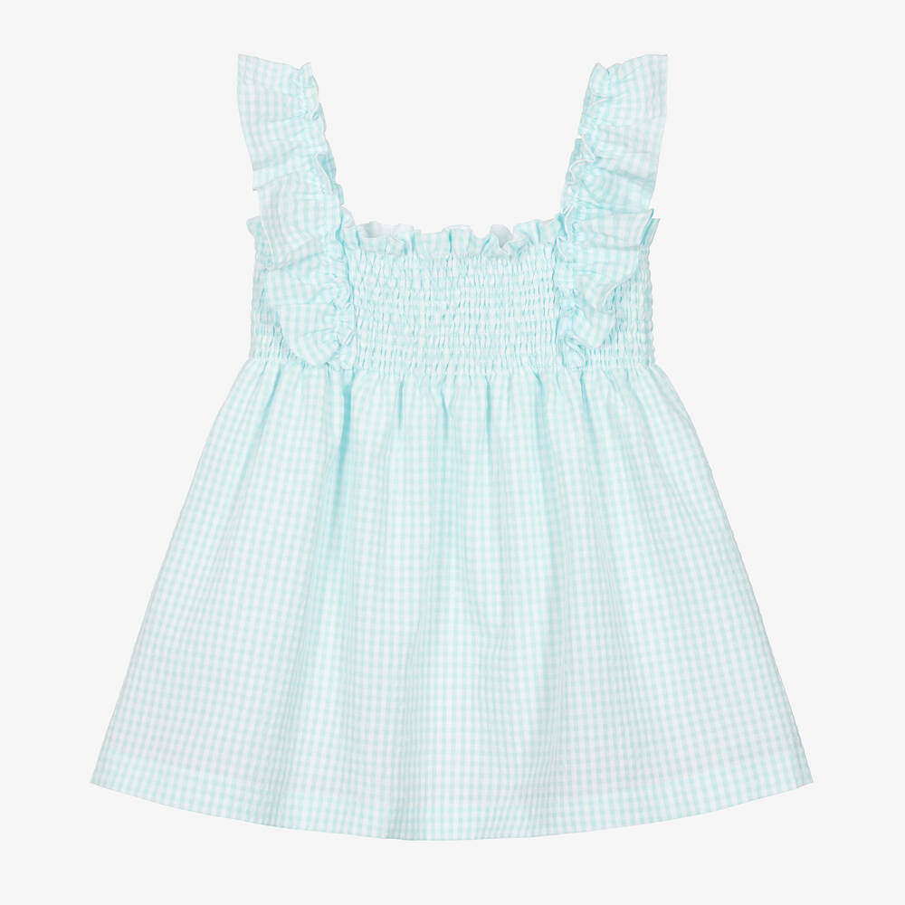 Paloma de la O-Girls Blue & White Cotton Dress  | Childrensalon Outlet