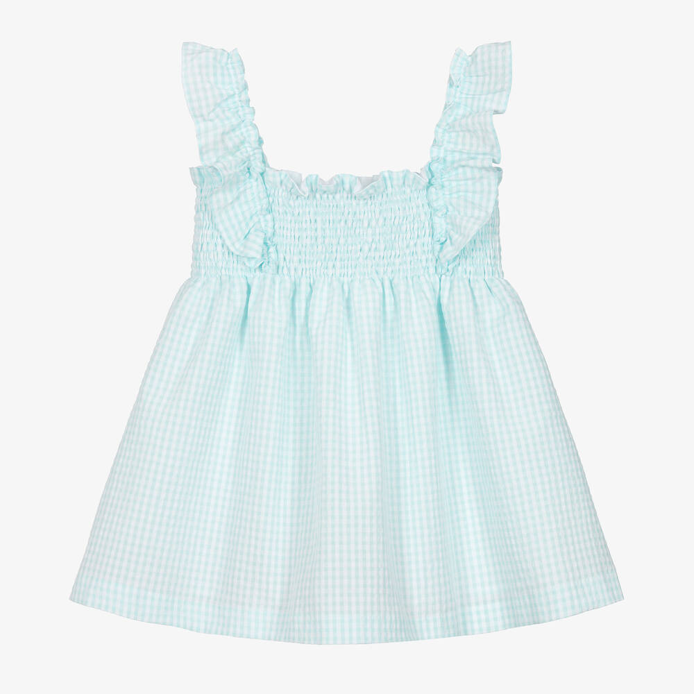 Paloma de la O - Girls Blue & White Cotton Dress  | Childrensalon