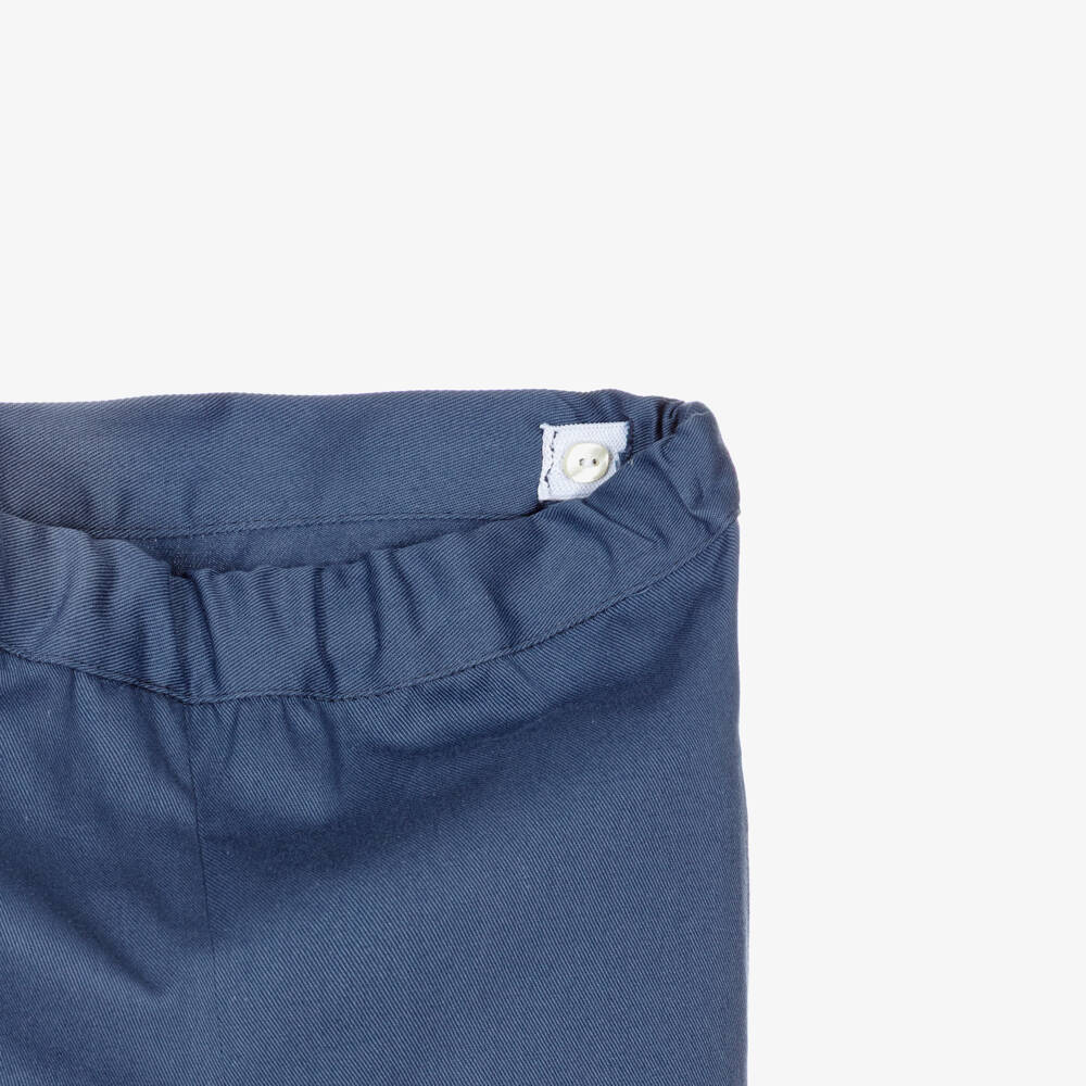 Paloma de la O-Girls Blue & White Cotton Trouser Set with Floral Blouse | Childrensalon Outlet