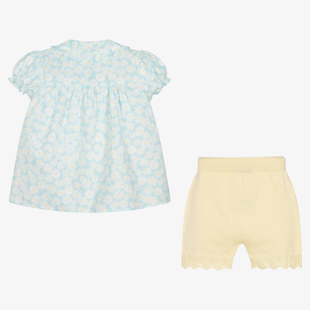 Paloma de la O-Girls Blue & Yellow Daisy Shorts Set | Childrensalon Outlet