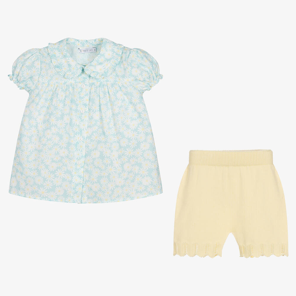 Paloma de la O-Girls Blue & Yellow Daisy Shorts Set | Childrensalon Outlet