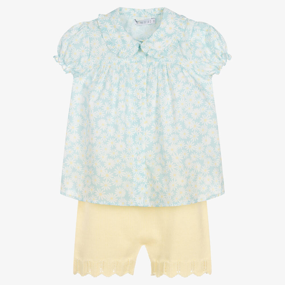 Paloma de la O - Голубая блузка с ромашками и желтые шорты | Childrensalon