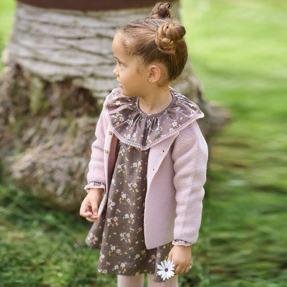 Paloma de la O-Girls Brown Cotton Floral Dress | Childrensalon Outlet