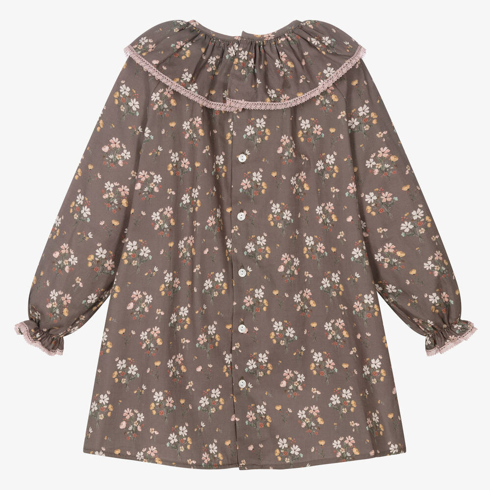 Paloma de la O-Girls Brown Cotton Floral Dress | Childrensalon Outlet