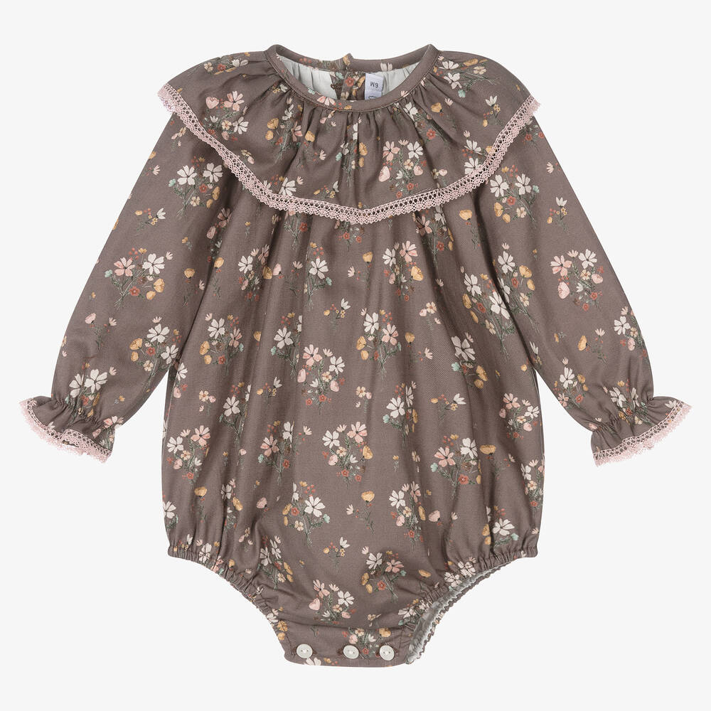 Paloma de la O - Girls Brown Cotton Floral Shortie | Childrensalon