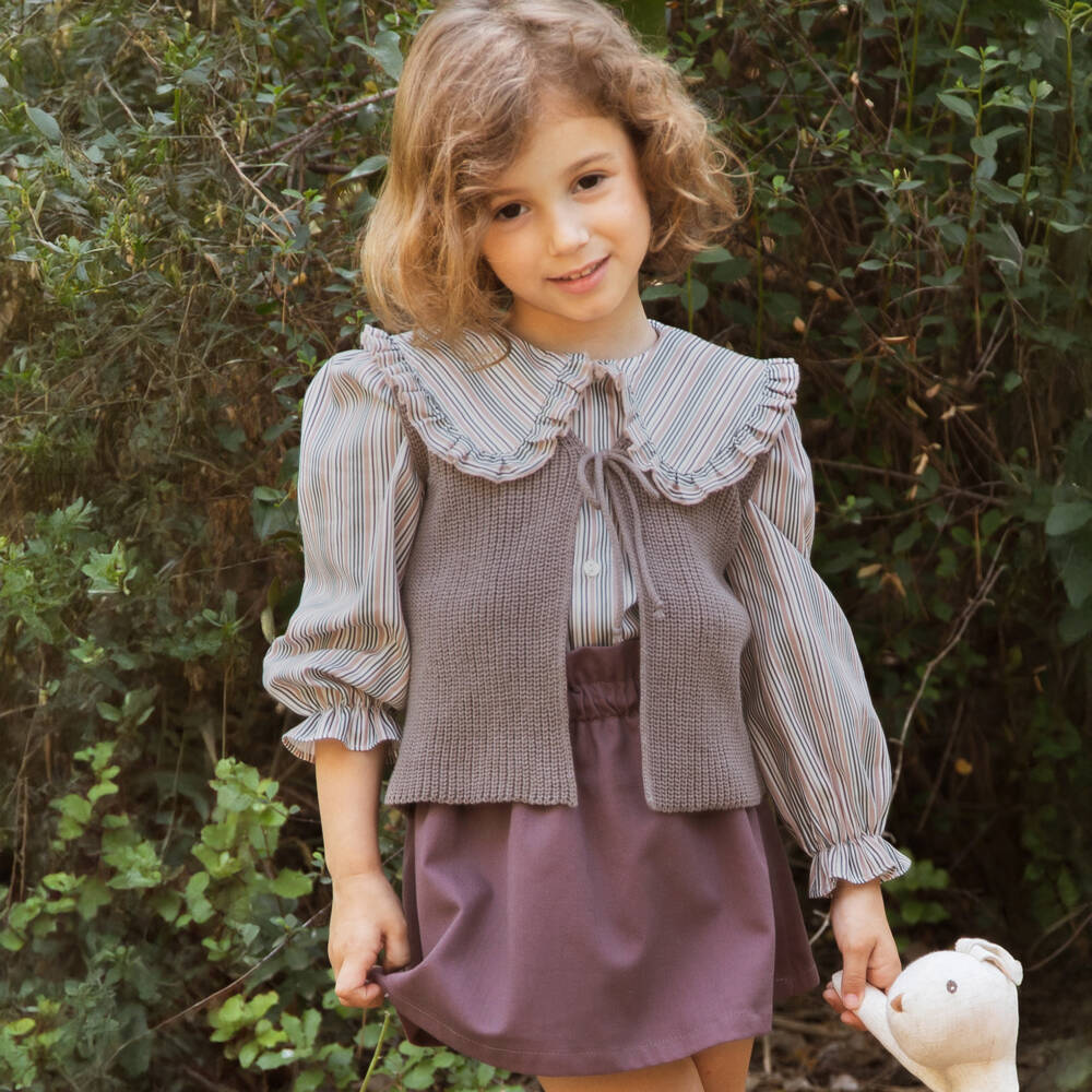 Paloma de la O-Girls Brown Knit & Purple Cotton Skirt Set | Childrensalon Outlet