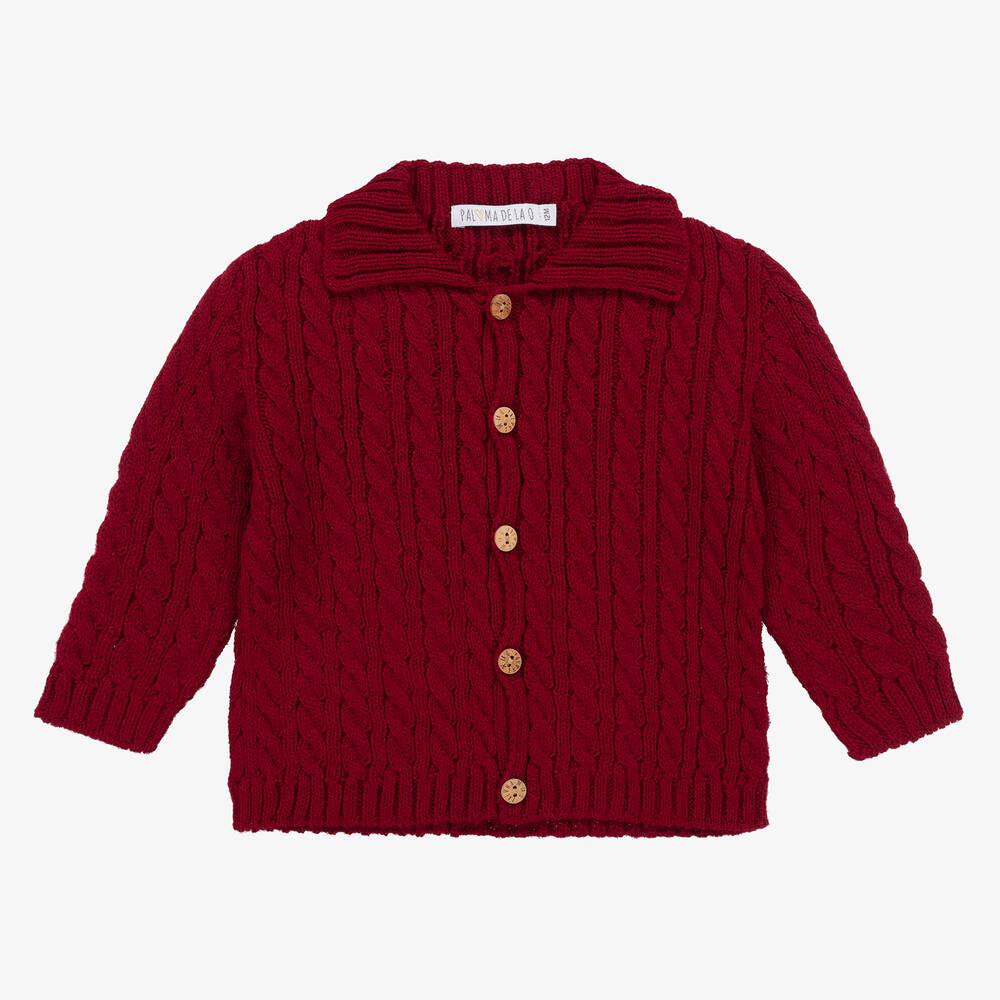 Paloma de la O - Girls Burgundy Red Knitted Cardigan | Childrensalon