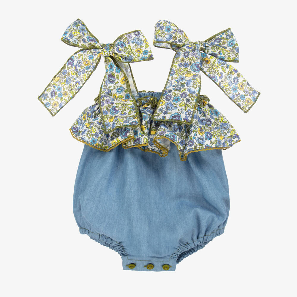 Paloma de la O-Girls Chambray Shorties with Floral Accents | Childrensalon Outlet