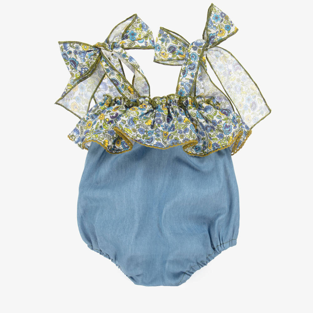 Paloma de la O-Girls Chambray Shorties with Floral Accents | Childrensalon Outlet