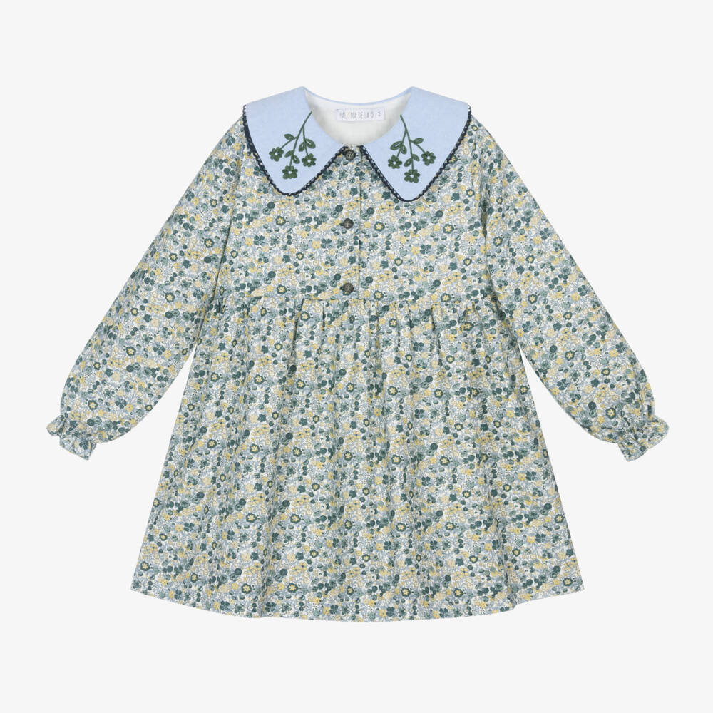 Paloma de la O-Girls Cotton Blue Blossom Dress | Childrensalon Outlet