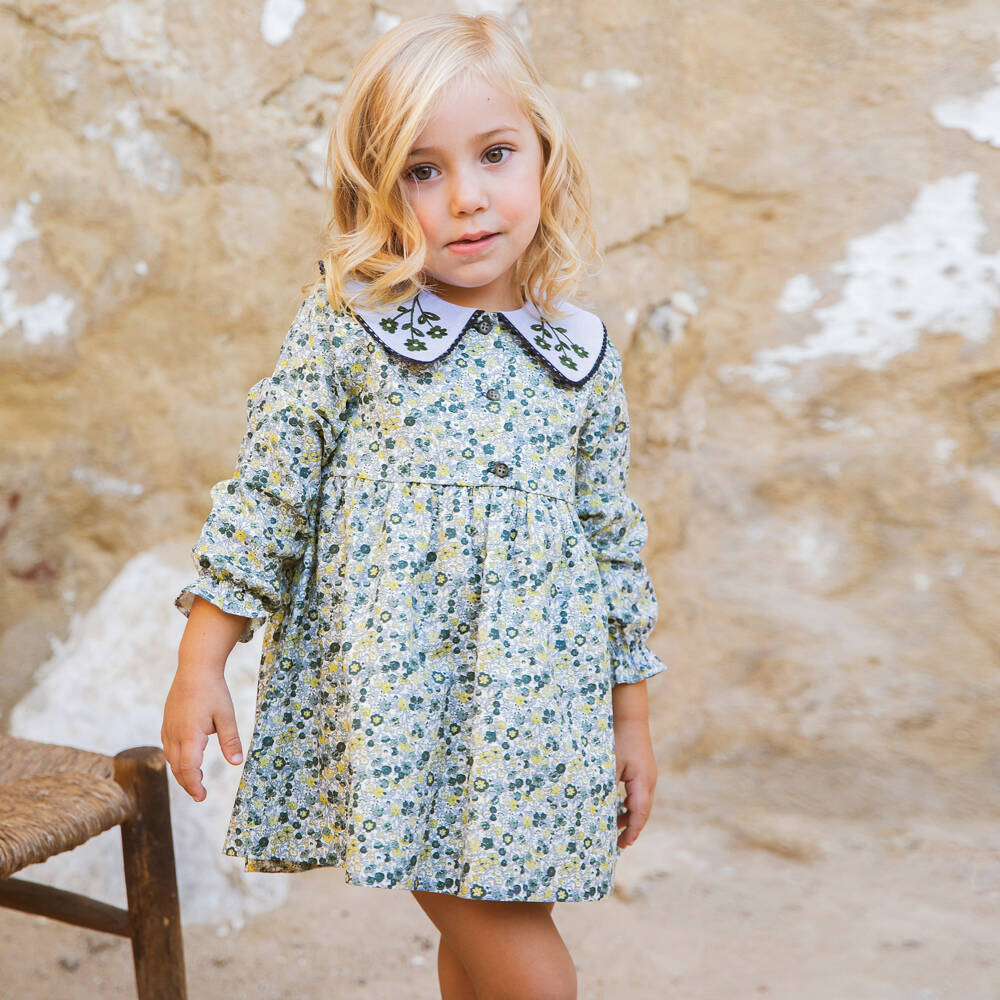 Paloma de la O-Girls Cotton Blue Blossom Dress | Childrensalon Outlet