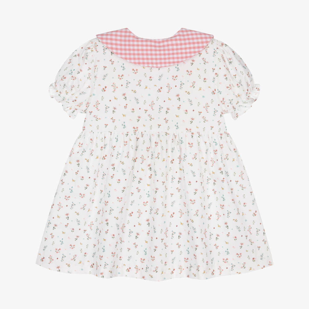 Paloma de la O-Хлопковое платье с цветочным узором для девочек розовое и белое | Childrensalon Outlet