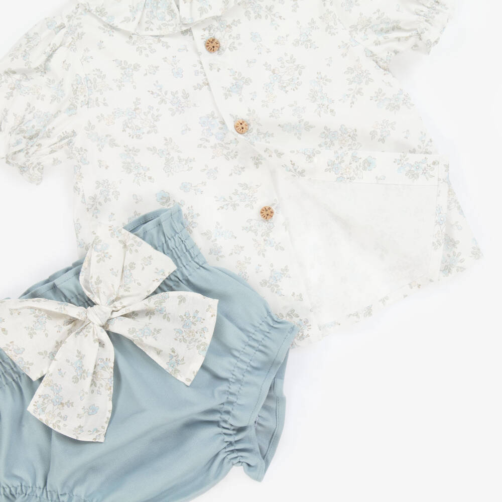 Paloma de la O-Girls Delicate Blue Floral Shorts Ensemble | Childrensalon Outlet