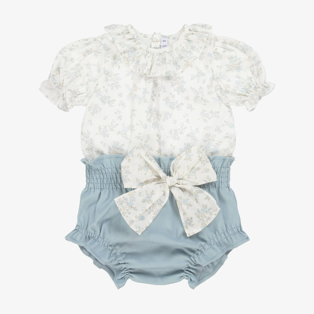 Paloma de la O-Girls Delicate Blue Floral Shorts Ensemble | Childrensalon Outlet