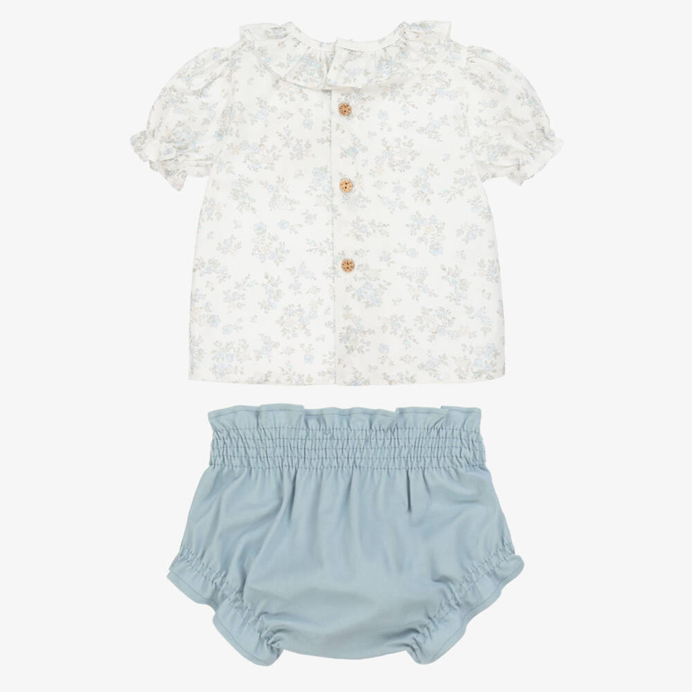 Paloma de la O-Girls Delicate Blue Floral Shorts Ensemble | Childrensalon Outlet