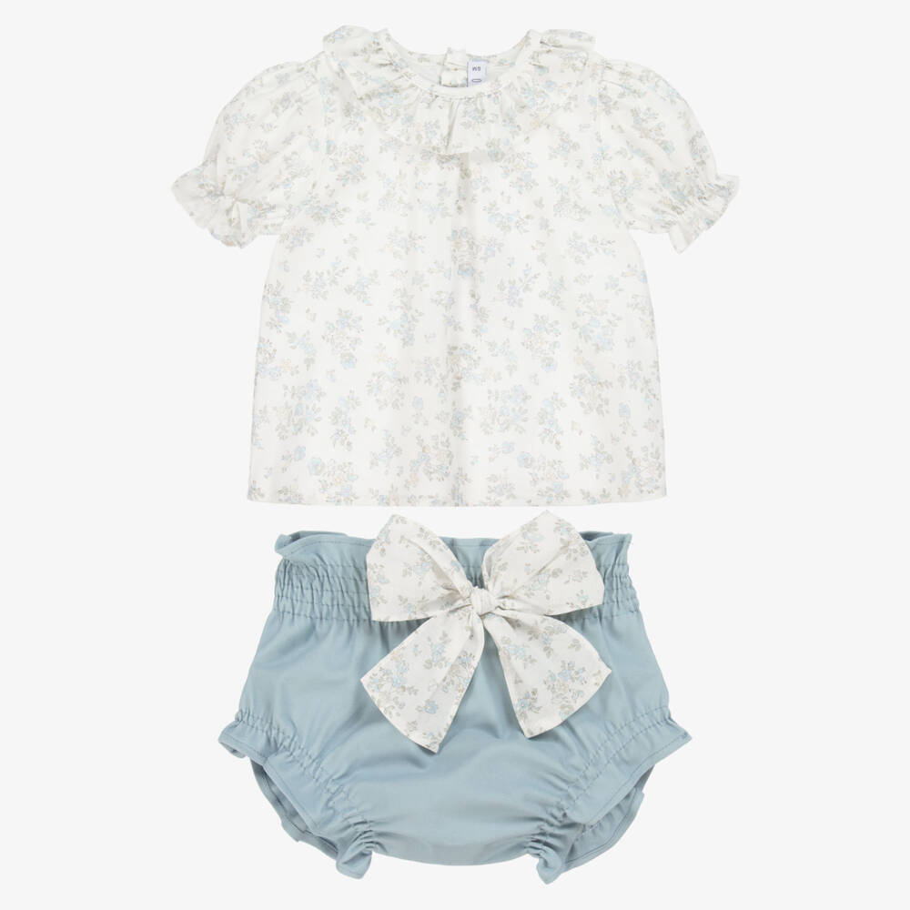 Paloma de la O-Girls Delicate Blue Floral Shorts Ensemble | Childrensalon Outlet