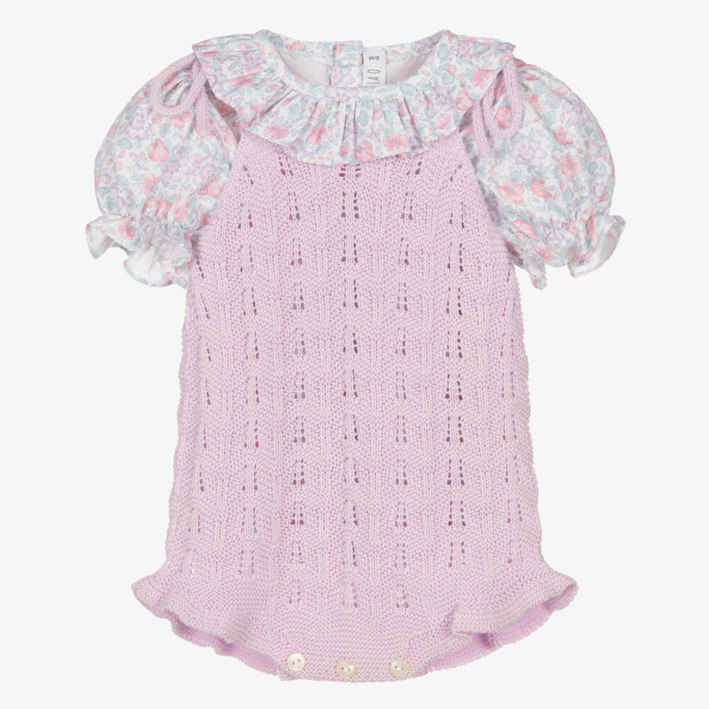 Paloma de la O-Girls Floral Blouse & Lilac Cotton Knit Shortie Set | Childrensalon Outlet