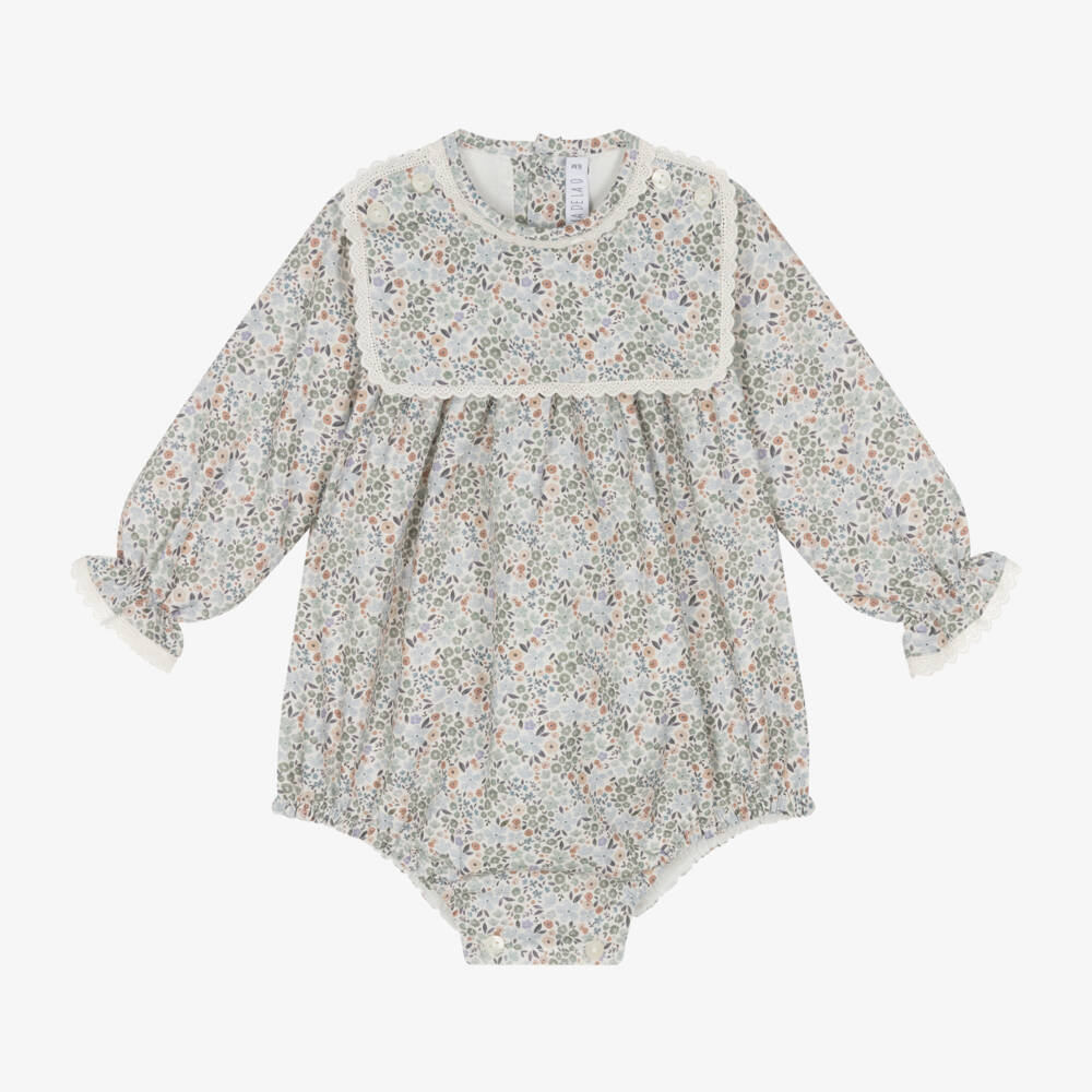 Paloma de la O-Girls Floral Blue Cotton Romper | Childrensalon Outlet