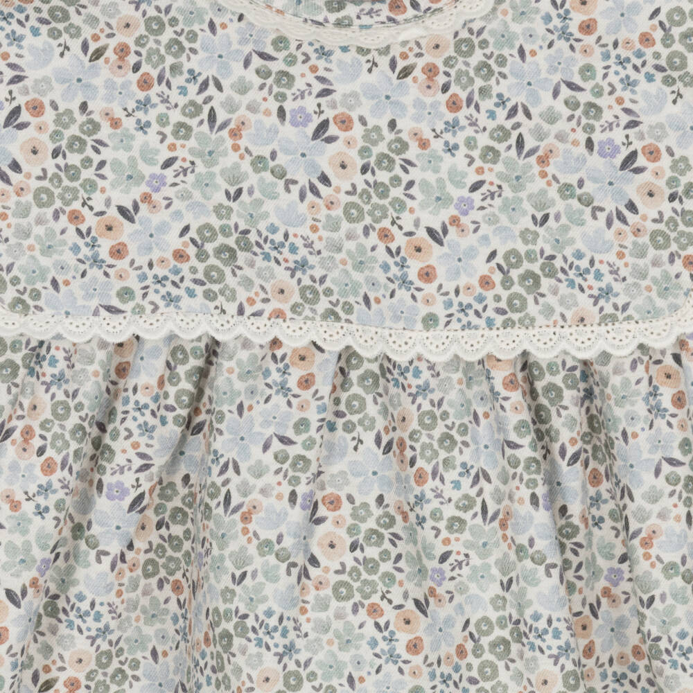 Paloma de la O-Girls Floral Blue Cotton Romper | Childrensalon Outlet