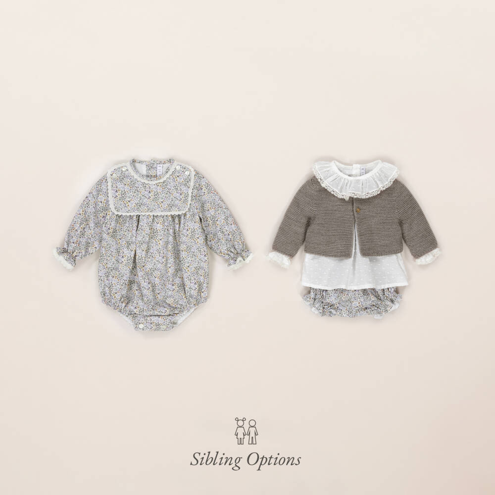 Paloma de la O-Girls Floral Blue Cotton Romper | Childrensalon Outlet