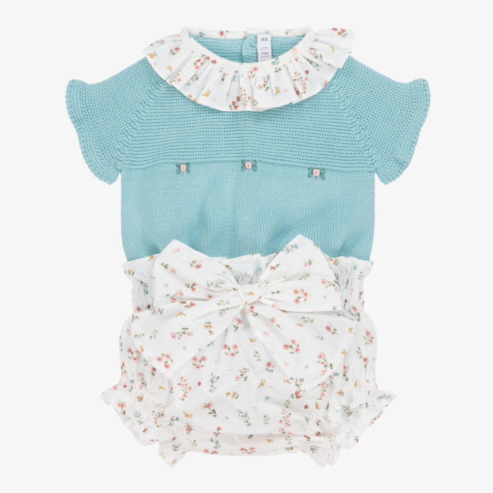 Paloma de la O-Girls' Floral Blue & White Ensemble | Childrensalon Outlet