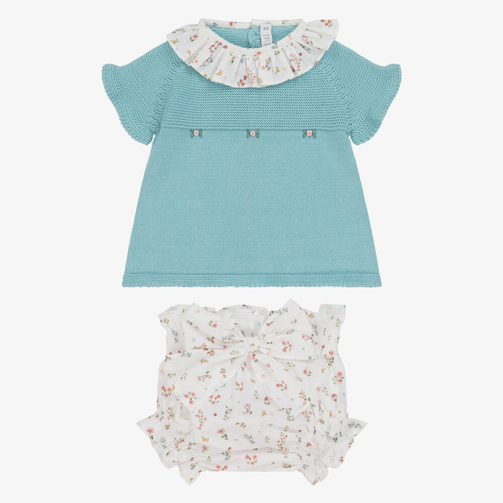 Paloma de la O-Girls' Floral Blue & White Ensemble | Childrensalon Outlet