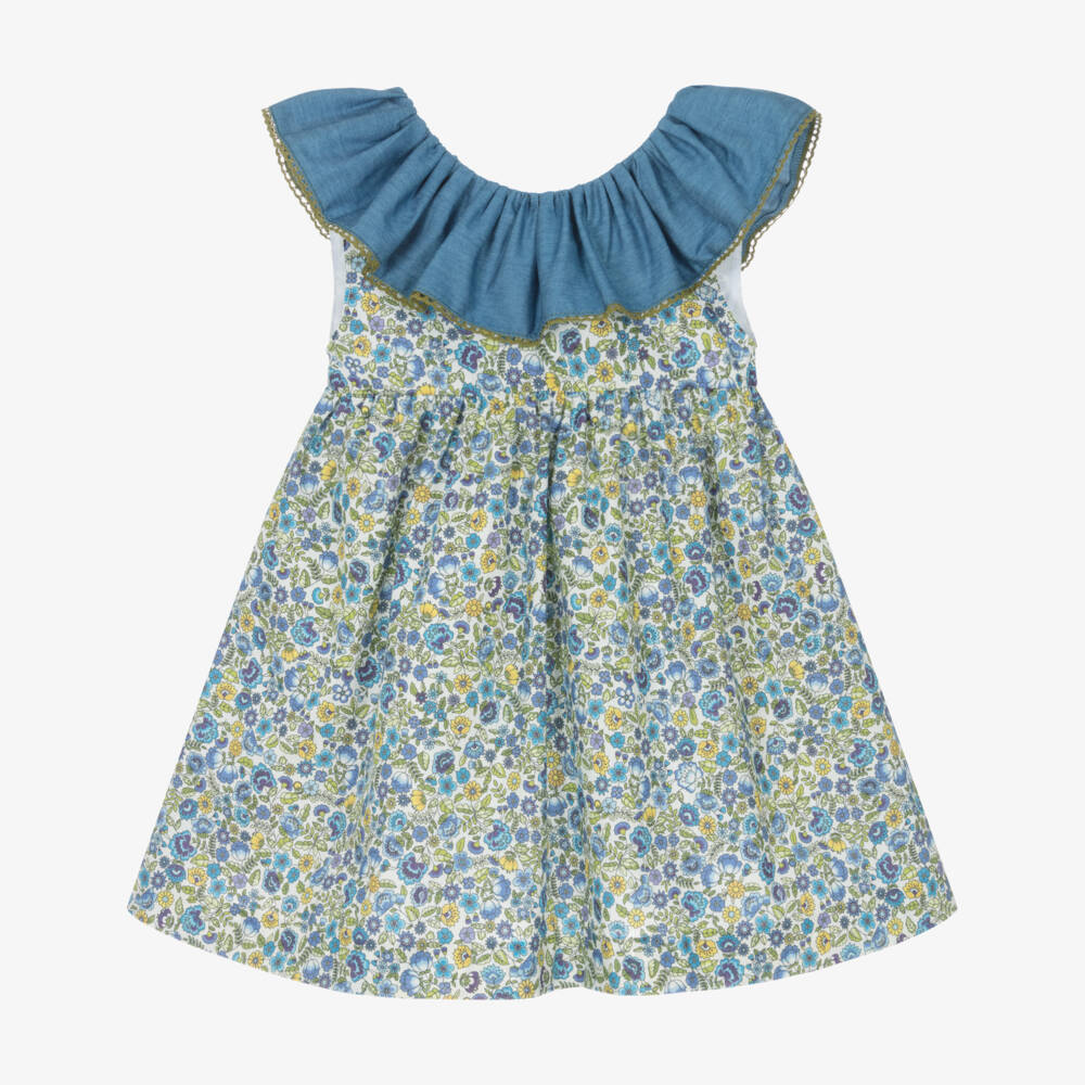 Paloma de la O-فستان قطني أزرق مزين بالزهور للبنات | Childrensalon Outlet