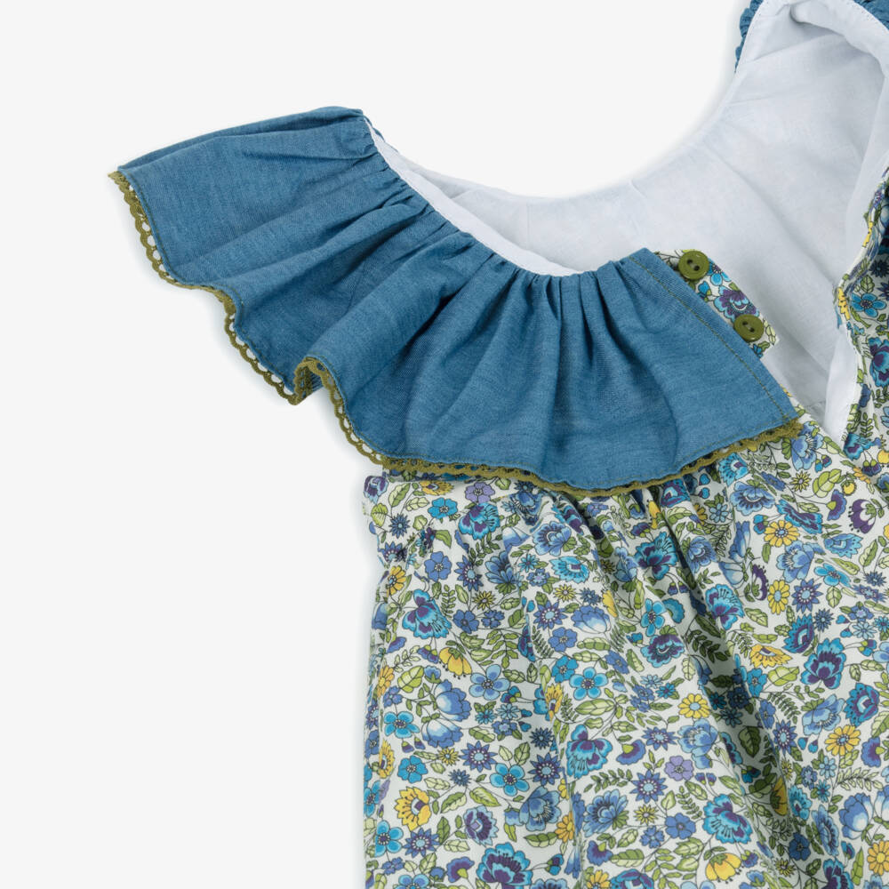 Paloma de la O-Girls Floral Cotton Dress in Blue | Childrensalon Outlet