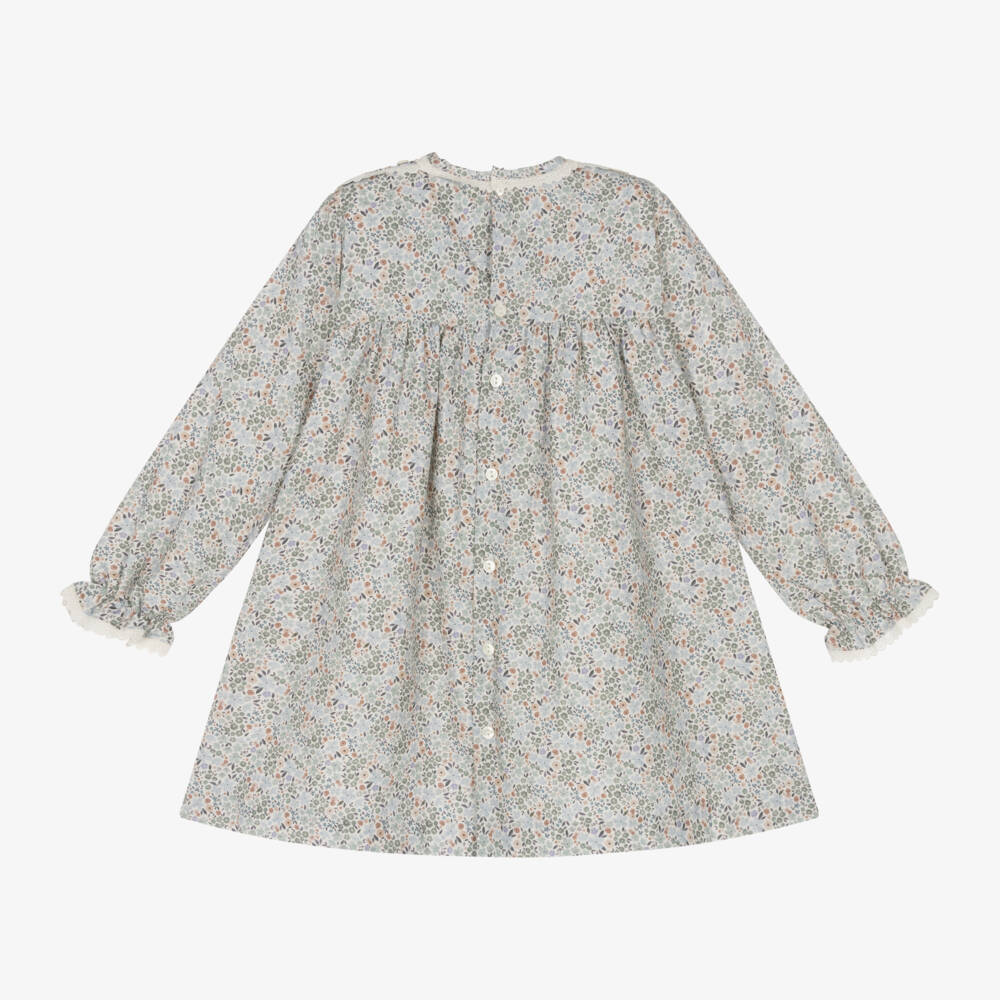 بالوما دي لا أو-فستان بطبعة ورود قطن لون أزرق | Childrensalon Outlet