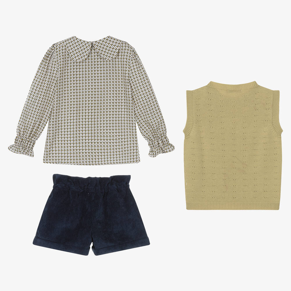 Paloma de la O-Girls Green & Blue Shorts Set | Childrensalon Outlet