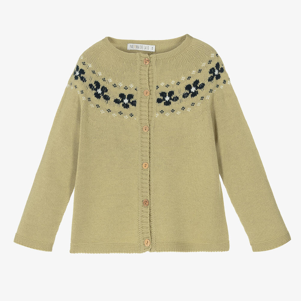 Paloma de la O - Girls Green Knitted Cardigan | Childrensalon