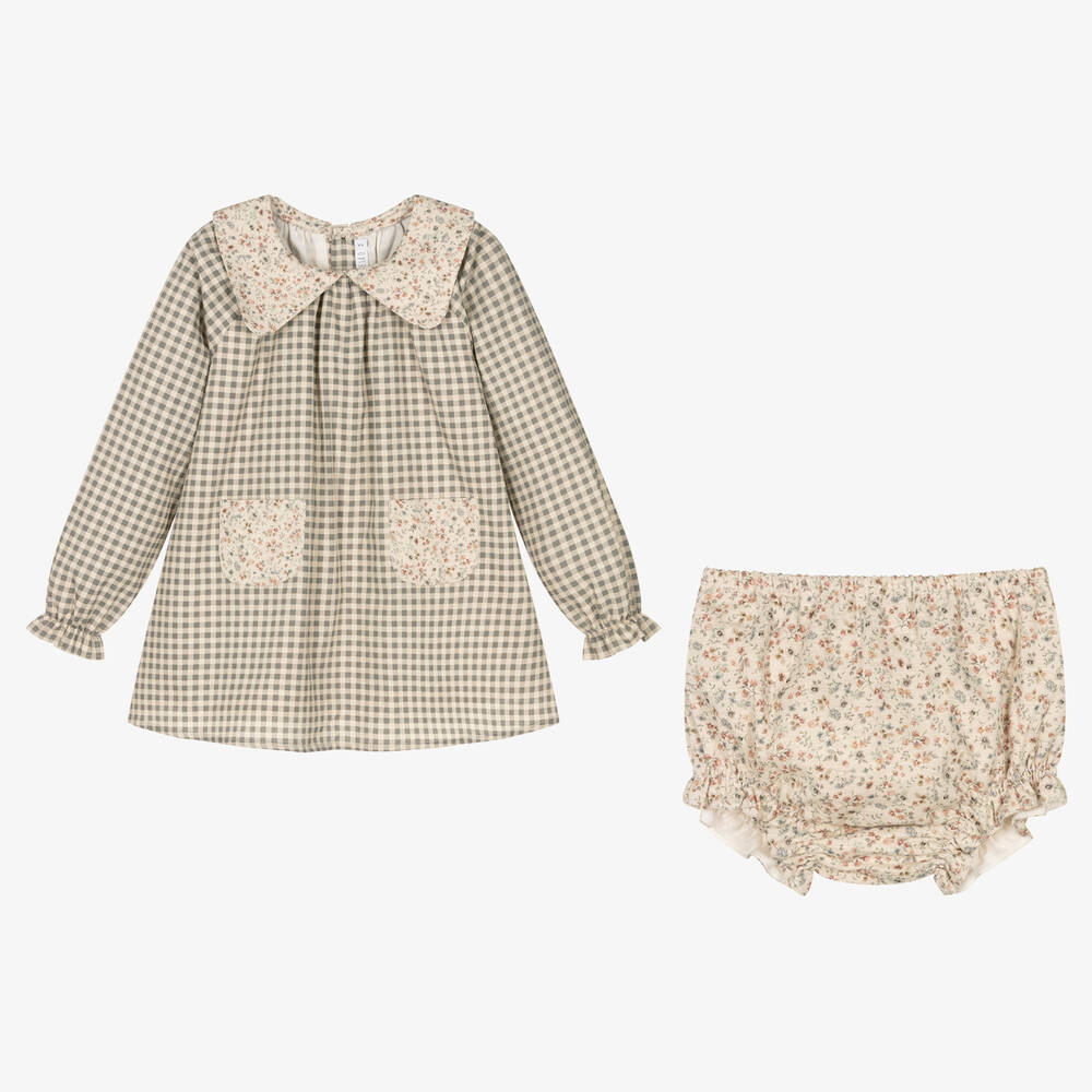 Paloma de la O-Girls Grey Check Cotton Dress | Childrensalon Outlet