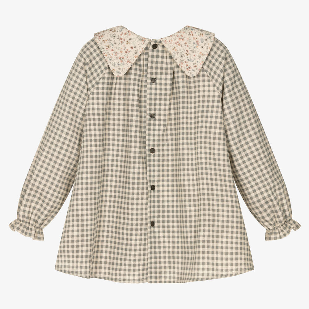 Paloma de la O-Girls Grey Check Cotton Dress | Childrensalon Outlet