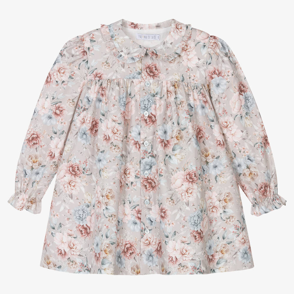 Paloma de la O - Robe grise en coton à fleurs fille | Childrensalon